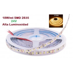 Tira LED 5 mts Flexible 24V 90W 600 Led SMD 2835 IP20 2700K, Alta Luminosidad